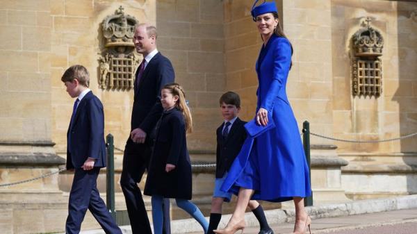 The Prince and Princess of Wales with Prince George, Princess Charlotte and Prince Louis attending the Easter Mattins Service at St George's Chapel at Windsor Castle in Berkshire, Britain April 9, 2023. Yui Mok/Pool via REUTERS
