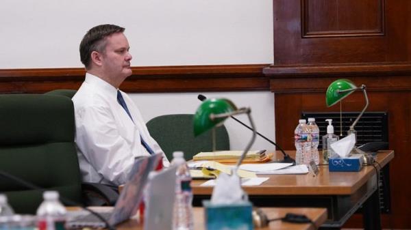 Chad Daybell listens to a motion to move his trial during a court hearing in St. Anthony, Idaho, Tuesday, April 19, 2022. Daybell...s wife, Lori Daybell, a mother accused of co<em></em>nspiring in the murders of her two children and her new husband's late wife is scheduled to be arraigned in eastern Idaho on Tuesday. (Tony Blakeslee/EastIdahoNews.com via AP, Pool)                     