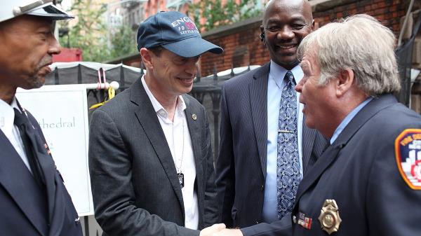 Steve Buscemi, commissio<em></em>ner of the New York City Fire Department Daniel A. Nigro and producer Wren Arthur posing together