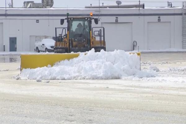A snow plow plows snow.