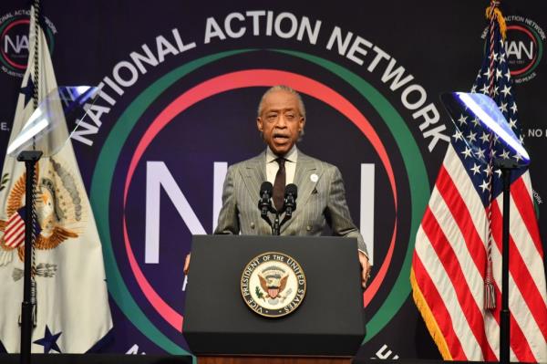 Rev Al Sharpton speaks at a NAN event