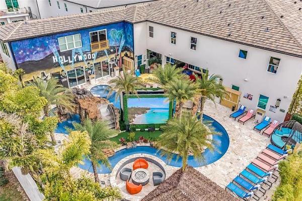 A resort-style pool and lazy river at the mansion.