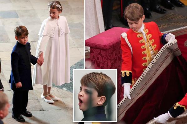 Prince William, Kate Middleton, Prince George and Princess Charlotte at the coro<em></em>nation on Saturday.