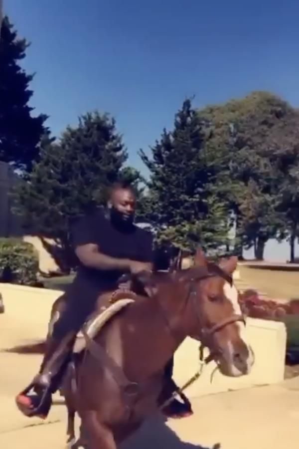 Rick Ross posted a video to Instagram wher<em></em>e he is seen riding one of his horses.