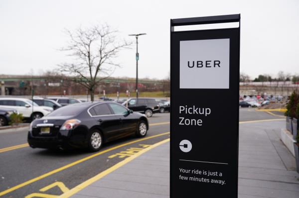 A general view of an Uber Pickup Zone sign as seen in Paramus, NJ.