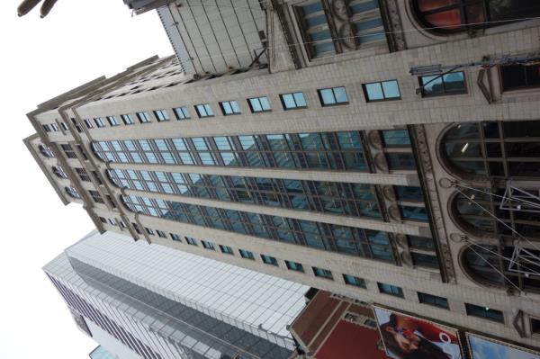 Work to restore the long-dark Times Square Theater at 215 W. 42nd St. ground to a halt.
