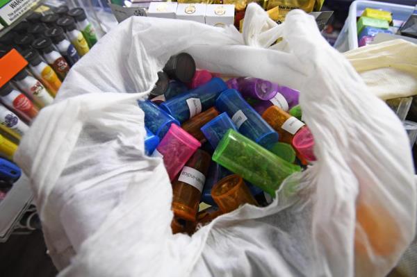 A bag full of evidence seized from the smoke shops.