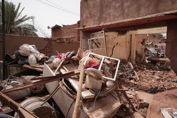 A house destroyed by fighting in Khartoum, Sudan on April 25, 2023.