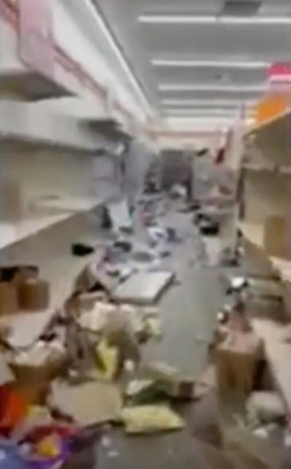 Additio<em></em>nal footage released by the local police showed the chaotic aftermath with piles of debris, and discarded packaging littering the aisles.