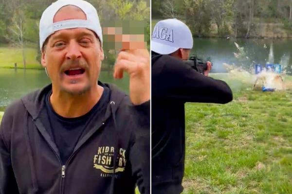 Shot up cases of Bud in Kid Rock's video.