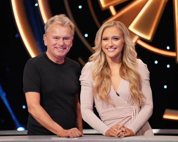 Maggie Sajak and Pat Sajak on set