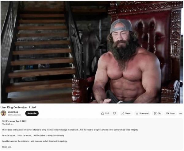 Liver King in his video apology Thursday.