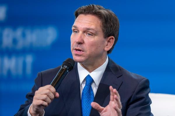 Florida Gov. Ron DeSantis speaks at the Heritage Foundation 50th Anniversary Celebration leadership summit, Friday, April 21, 2023.