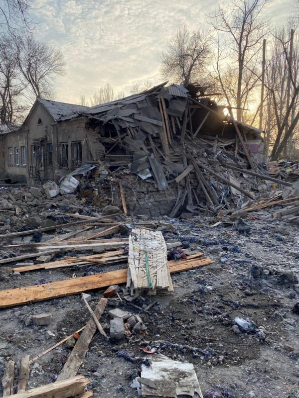 A view shows a building of an invincibility centre heavily damaged by a Russian missile strike, amid Russia's attack on Ukraine, in Kostiantynivka, Do<em></em>netsk region, Ukraine March 24.
