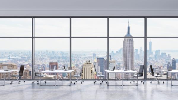 Workplaces in a modern panoramic office