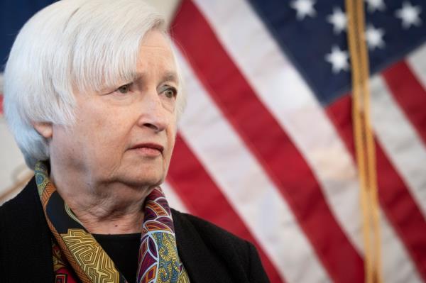 Treasury Secretary Janet Yellen speaks with reporters during a visit to the Virginia Innovation Partnership Corporation incubator at the Center for Innovative Technology campus in Herndon, Va., Oct. 21, 2022.