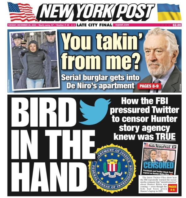 NYP cover on Twitter censorship.