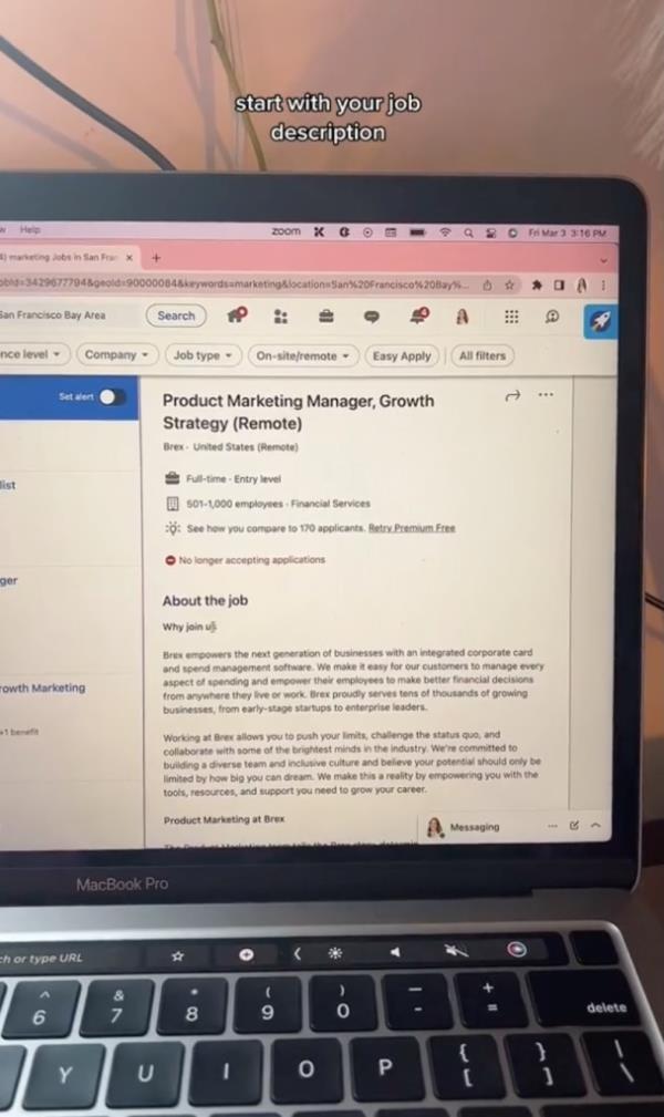 She advised to start with the job des<em></em>cription, copying and pasting it into ChatGPT