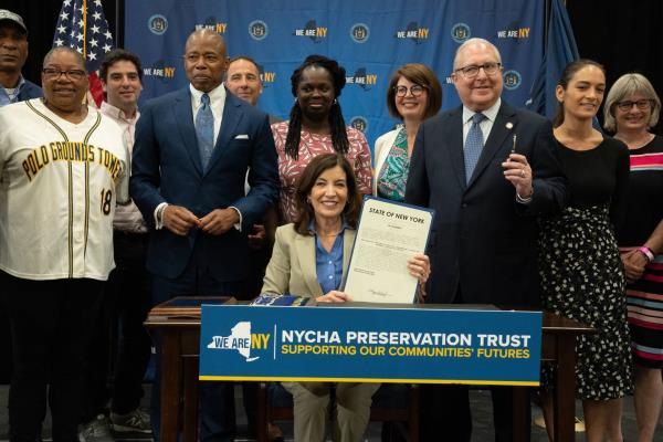 Gov. Kathy Hochul signed into law on Thursday, June 16, 2022, a measure that will allow the New York City Housing Authority to issue bo<em></em>nds to pay for much needed repairs and construction, a policy backed by Mayor Adams as well as tenants and advocates who’ve demanded it for years. 