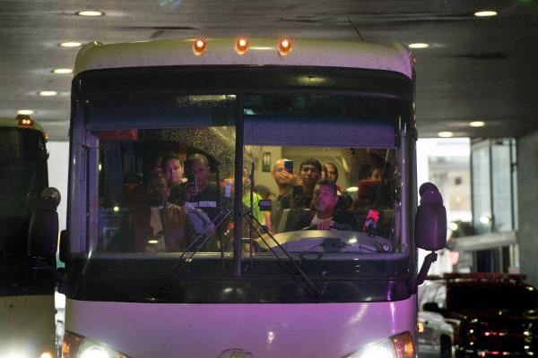 Immigrants arrive on a bus at the Port Authority from Texas Thursday, Sept. 22, 2022 in Manhattan New York  