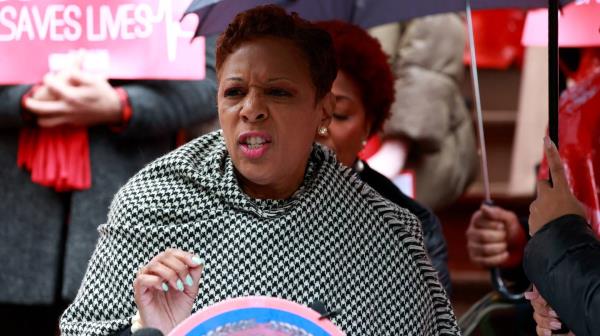 Council Speaker Adrienne Adams on the steps of City Hall on Wednesday, Nov. 30, 2022.