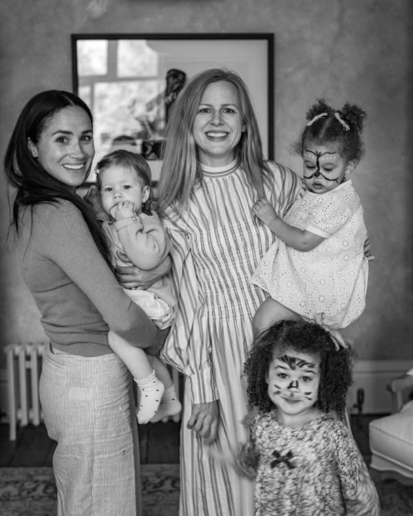 Markle is seen with Princess Lili during her first birthday celebration in Lo<em></em>ndon last year. Markle's pal  Camilla Holmstroemis also pictured along with her two young daughters. 