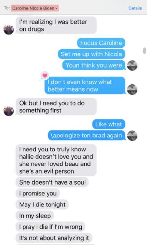 Hunter wanted her last name, the texts reveal.