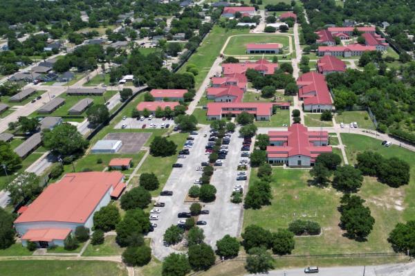 An aerial view shows the Federal Prison Camp in Bryan, Texas, wher<em></em>e Elizabeth Holmes is to begin serving her sentence.