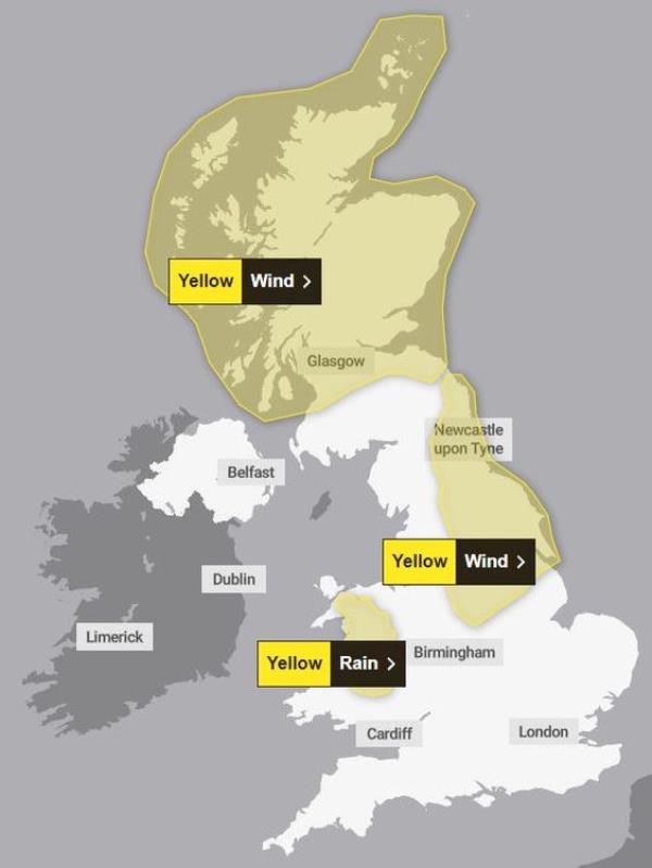 The warnings in place for wind. Pic: Met Office