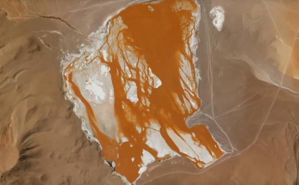 The Laguna Colorada in the Bolivian Andes. Credit: ISS/NASA