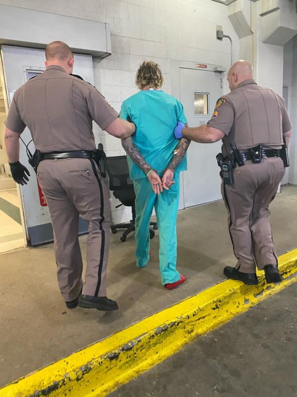 The Florida Highway Patrol said Michael Troy Hutto was arrested at Baptist Medical Center South in Jacksonville.