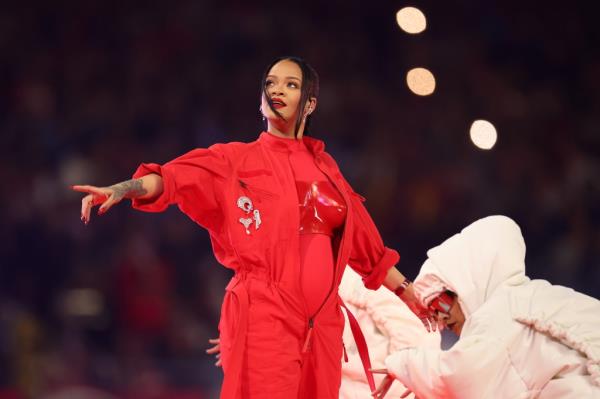 Rihanna performs o<em></em>nstage during the Apple Music Super Bowl LVII Halftime Show at State Farm Stadium on February 12, 2023 in Glendale, Arizona.