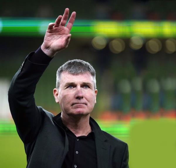 Republic of Ireland head coach Stephen Kenny acknowledges the fans after the final whistle