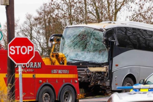 14-12-2023 The scene of a road traffic collision between a bus and and a truck on the N77 between Kilkenny and Ballyraggett. Picture Dylan Vaughan.