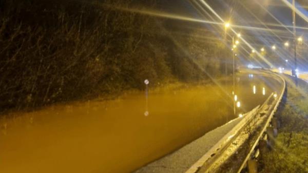 The A52 underwater on Tuesday night following Storm Henk. Pic: Natio<em></em>nal Highways