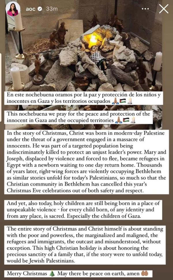 Screengrab of AOC's Christmas message.
