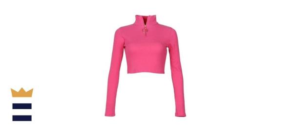 Artfish Women's Long Sleeve Zippered Turtleneck Crop Top