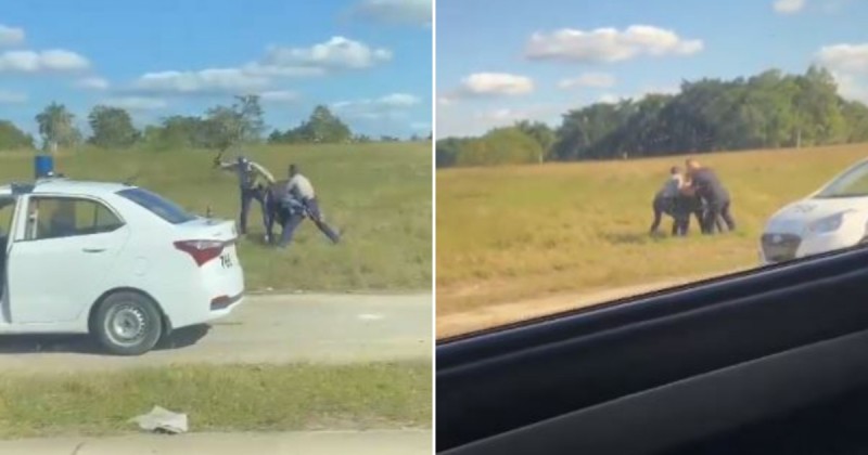 Police brutally beat a Cuban on the road in Havana