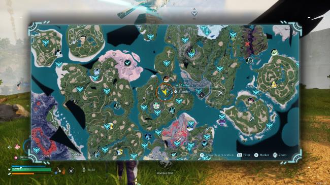 a circle on the map showing the location of Flopie Palworld