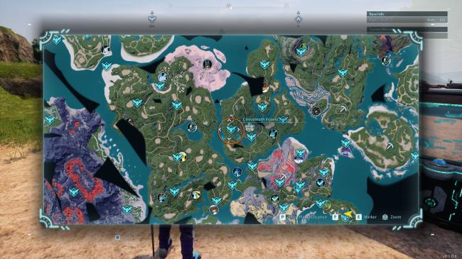 A circle on the map showing the location of the Cinnamoth Palworld